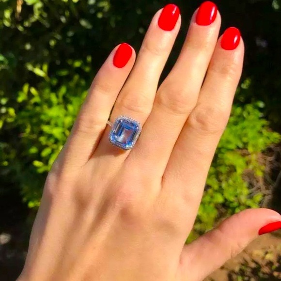 NEW 925 Sterling Silver Halo Sapphire Ring - Picture 3 of 7